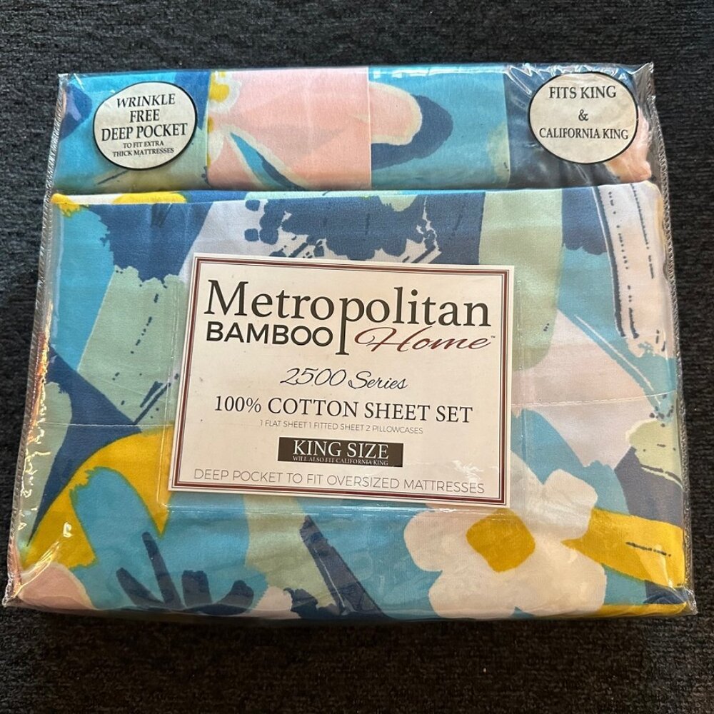 Metropolitan Bamboo Home King Sheet Set 2500 T.C. Egyptian Cotton-Pastel Flowers